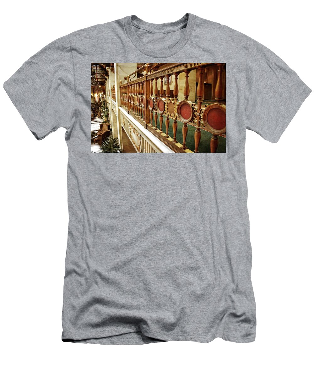 Balcony T-Shirt featuring the photograph The Historic Davenport Hotel Balcony Railings by Michelle Calkins