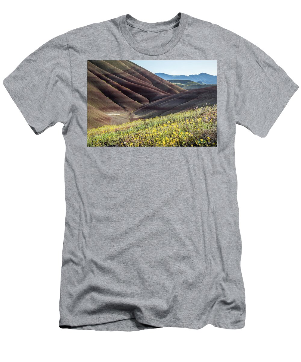 Thepaintedhills T-Shirt featuring the photograph The Painted Hills in Bloom by Tim Newton