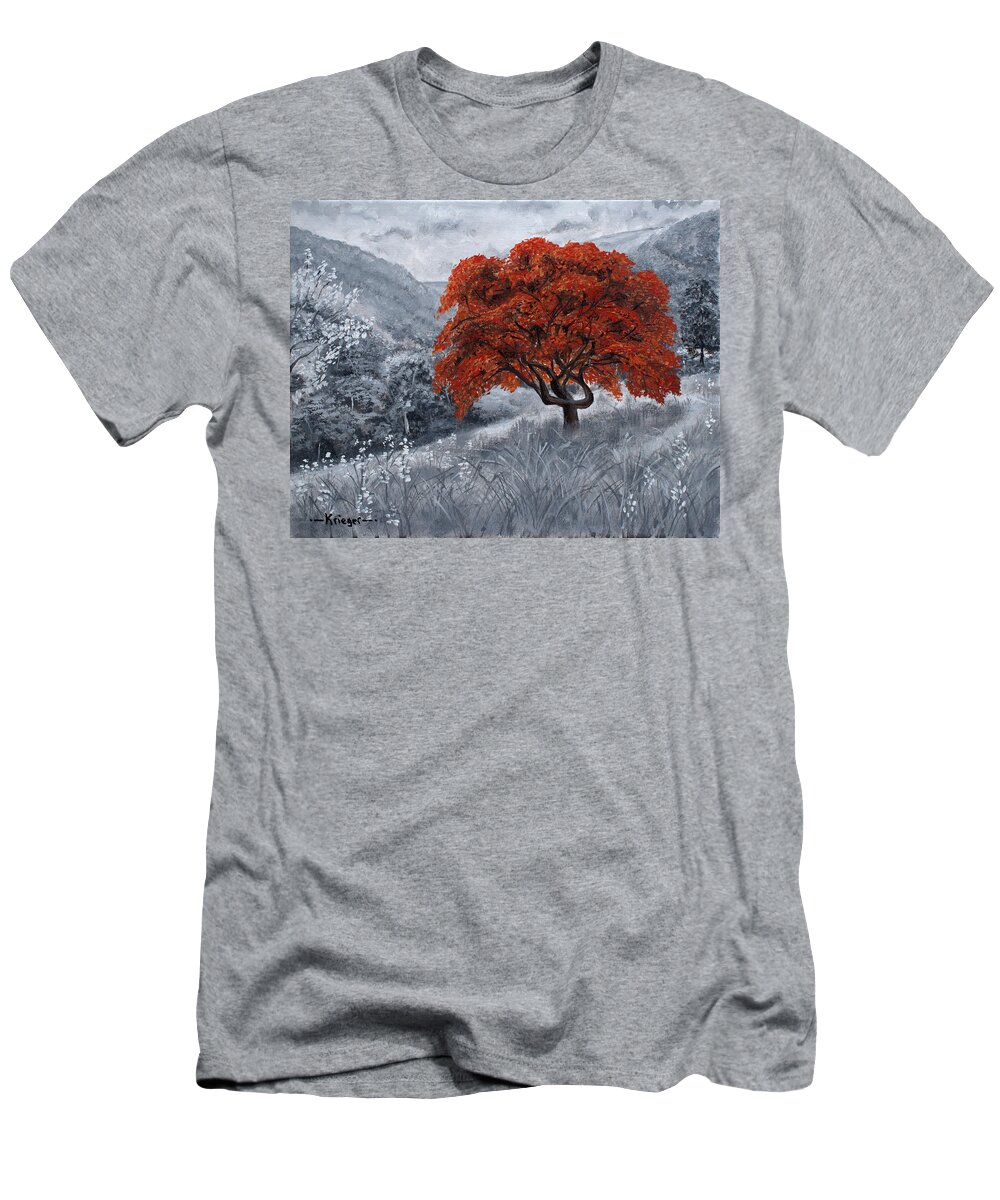 Grayscale T-Shirt featuring the painting The Red Tree by Stephen Krieger