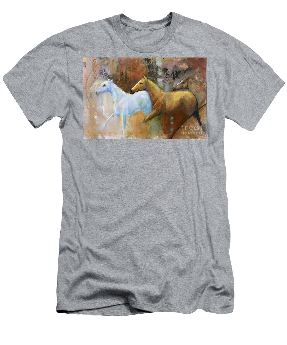 Equine Art T-Shirt featuring the painting The Reflection of the White Horse by Frances Marino