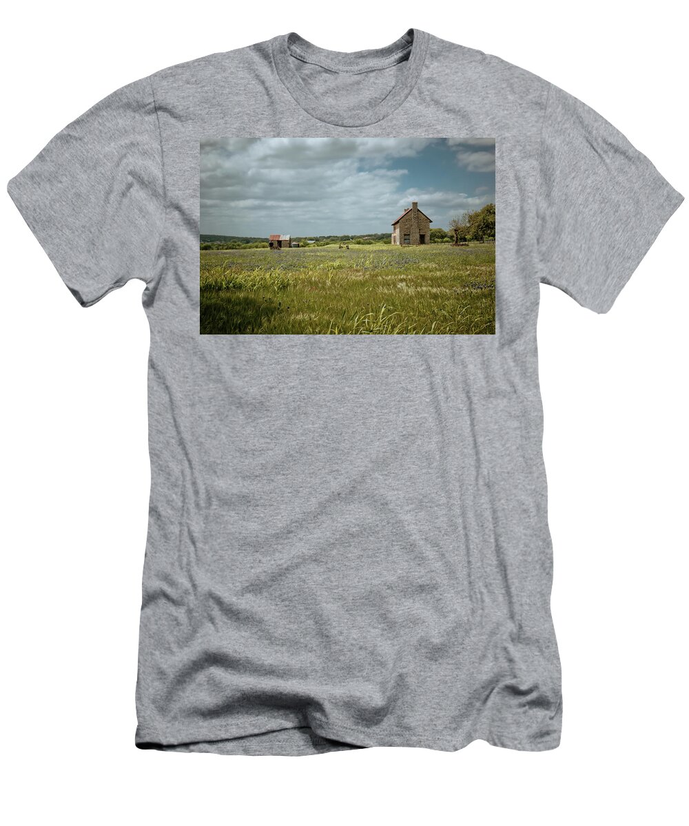 Bluebonnets T-Shirt featuring the photograph The Stone House by Linda Unger