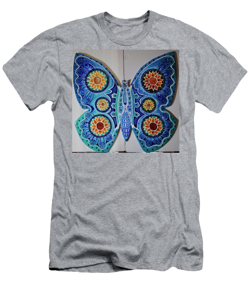 Art On Wood T-Shirt featuring the painting The Summer Butterfly by Patricia Arroyo