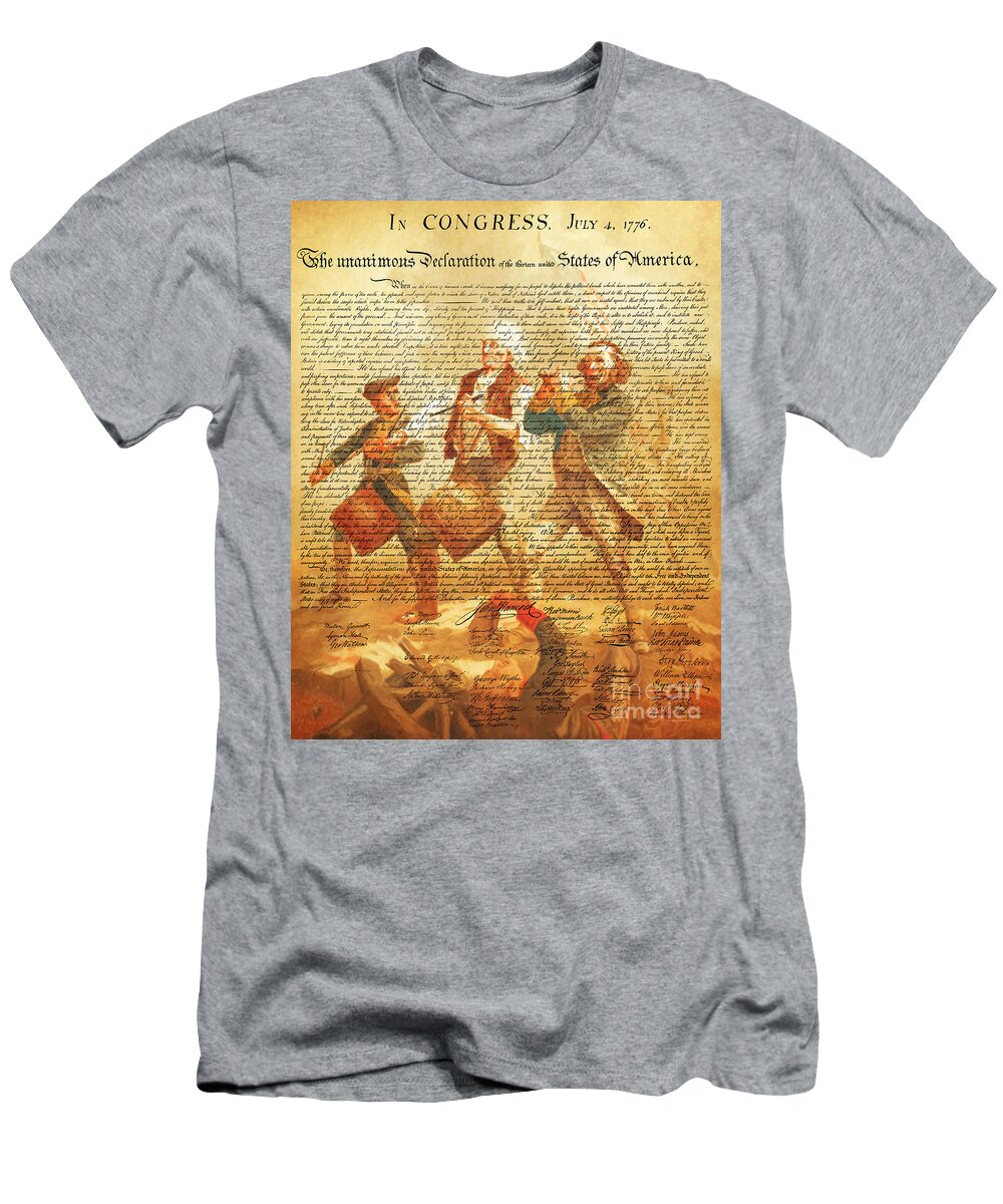 Usa T-Shirt featuring the photograph The United States Declaration of Independence And The Spirit of 76 20150704v2 by Wingsdomain Art and Photography