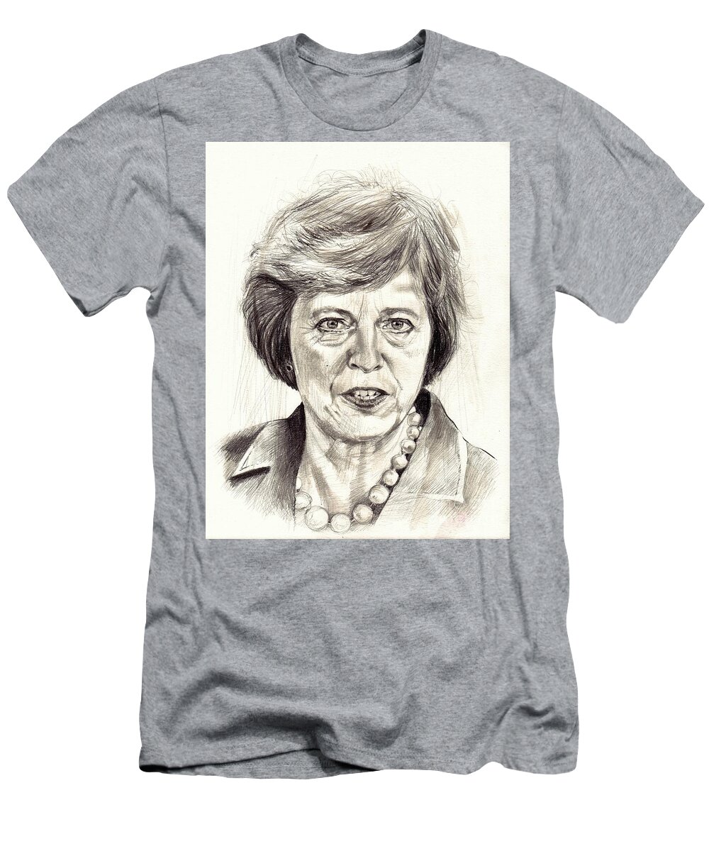 Theresa T-Shirt featuring the drawing Theresa May portrait by Suzann Sines
