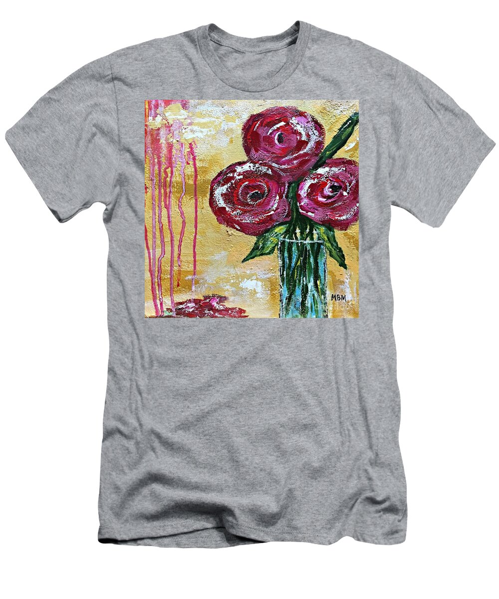 Roses T-Shirt featuring the painting Three Roses by Mary Mirabal