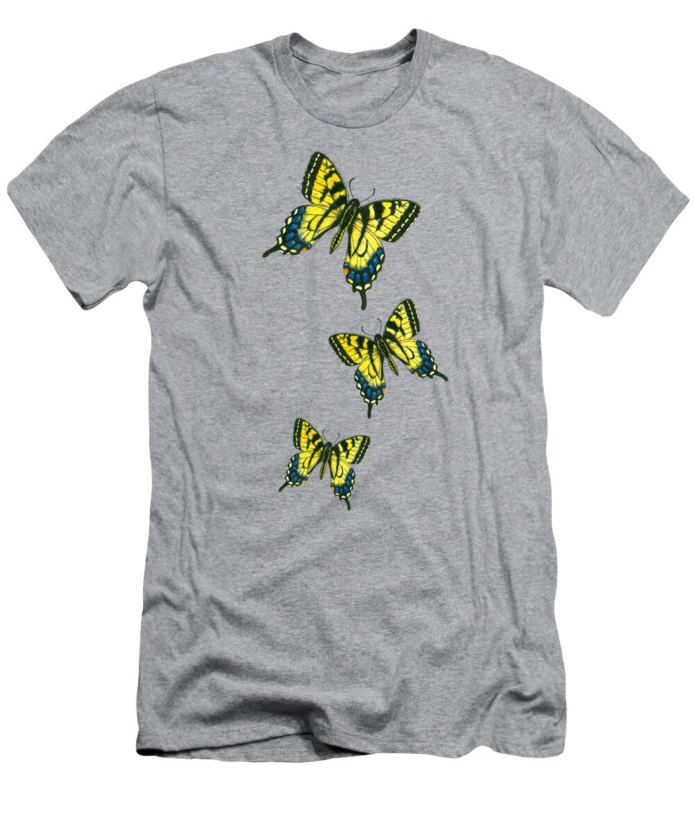 Animal T-Shirt featuring the mixed media Tiger swallowtail butterfly watercolor pattern by Katerina Kirilova