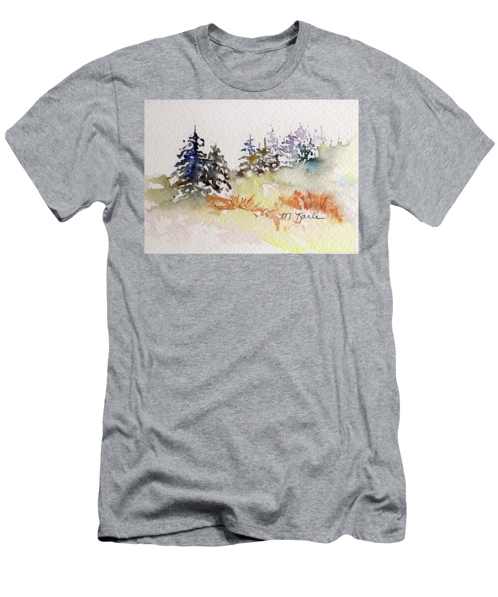 Trees T-Shirt featuring the painting Tiny Winter Treescape by Marsha Karle