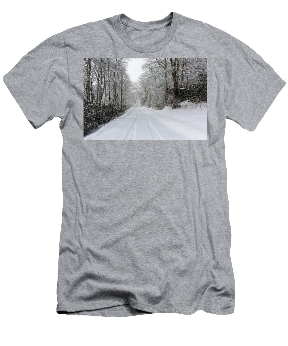 Snow T-Shirt featuring the photograph Tire Tracks In Fresh Snow by D K Wall