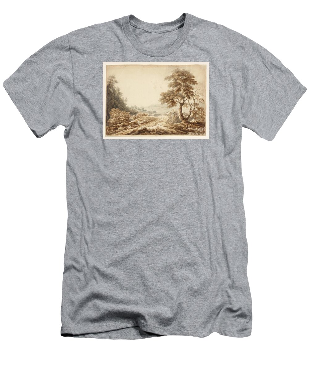 Jean Baptiste Claude Chatelain C.1710�c.1758 Title Landscape Composition With A Lake In The Distance. Forest T-Shirt featuring the painting Title Landscape Composition with a Lake in the Distance by MotionAge Designs