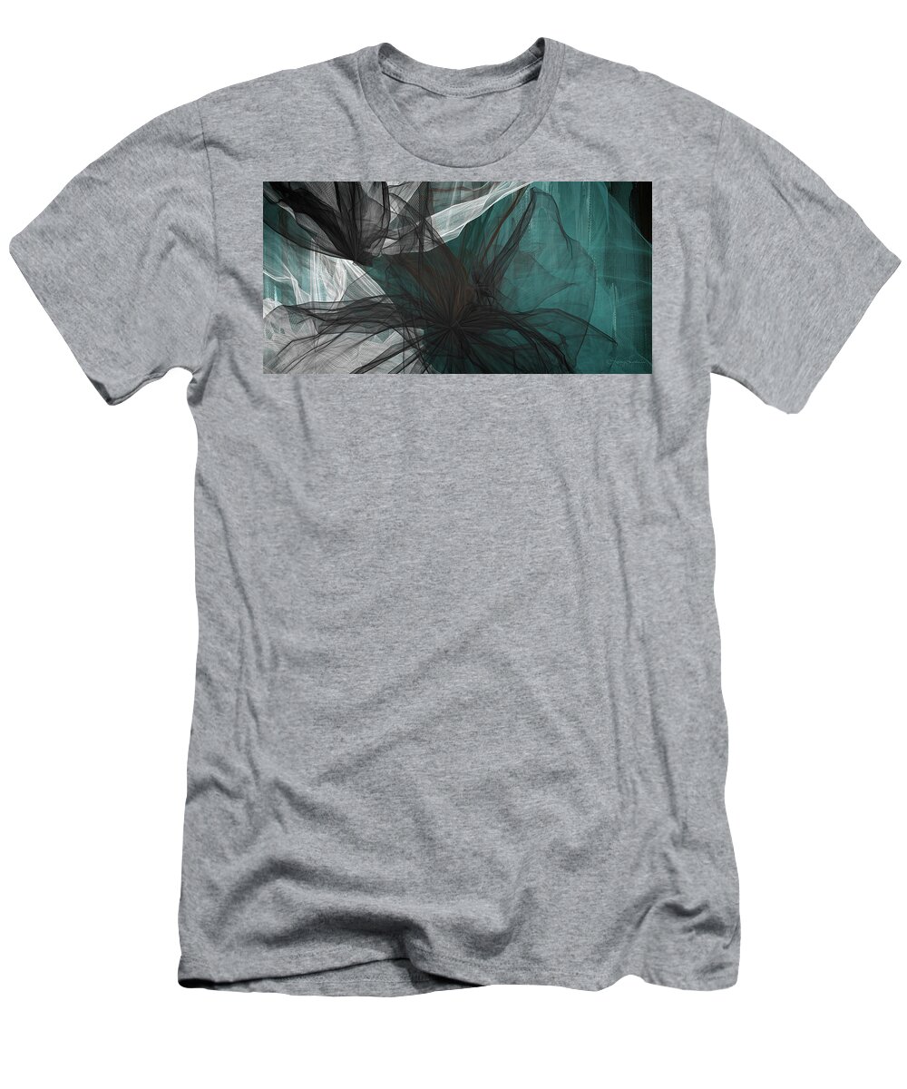 Turquoise Art T-Shirt featuring the painting Touch Of Class - Black and Teal Art by Lourry Legarde
