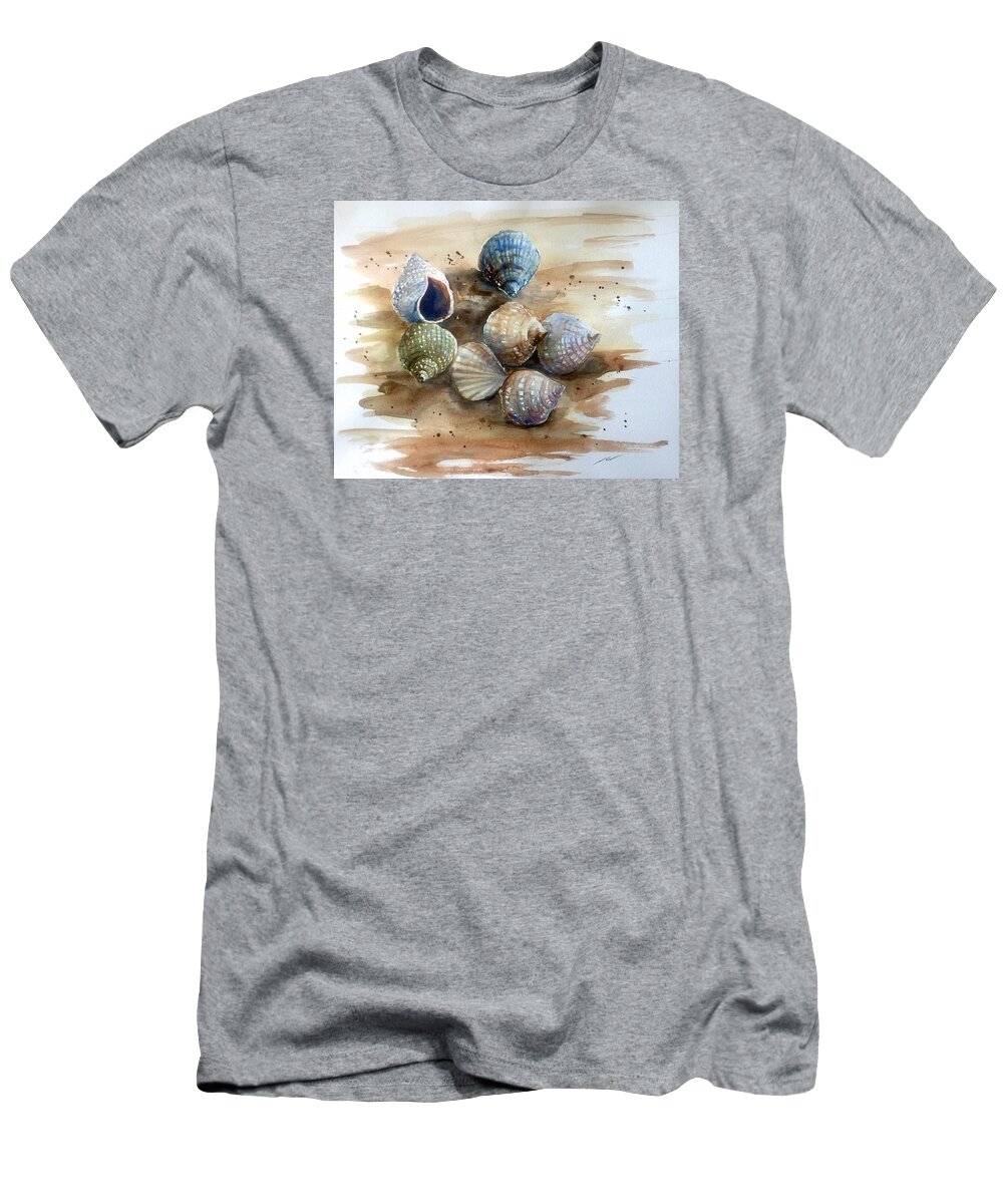 Shells T-Shirt featuring the painting Treasure of the sea by Katerina Kovatcheva