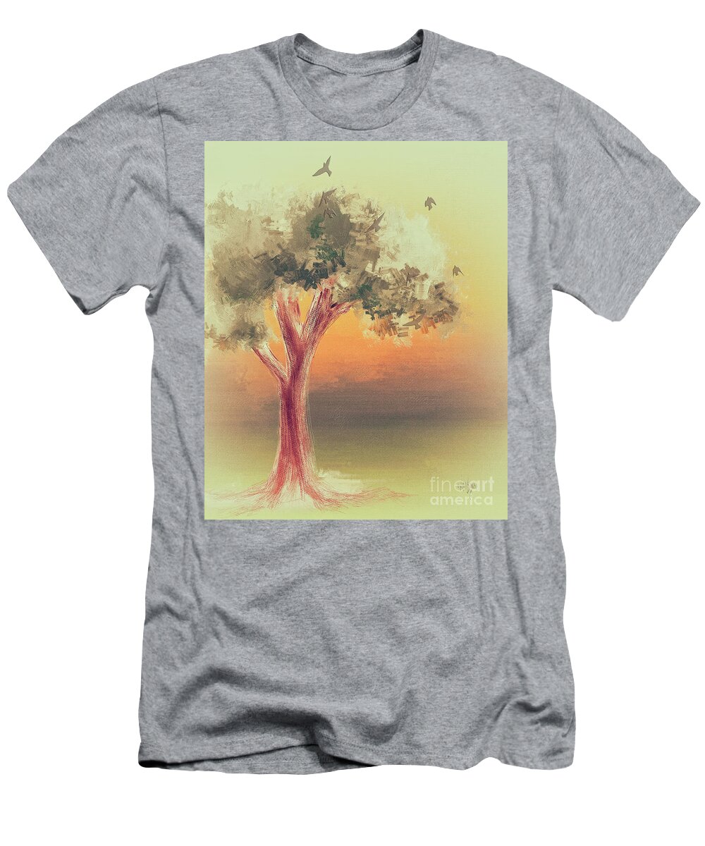 Tree T-Shirt featuring the digital art Tree At Dawn by Lois Bryan