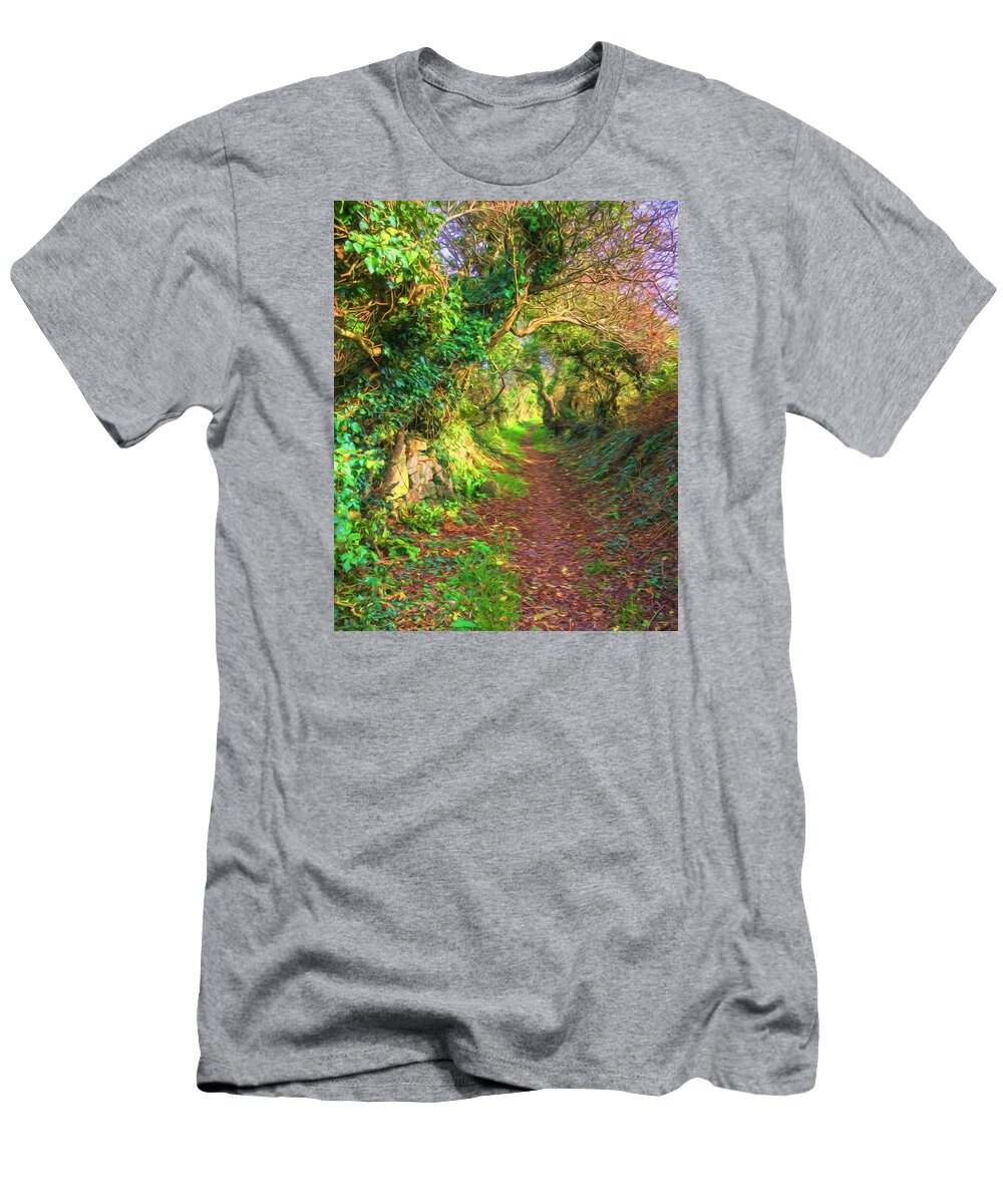 Wales T-Shirt featuring the digital art Tree Covered Footpath by Roy Pedersen