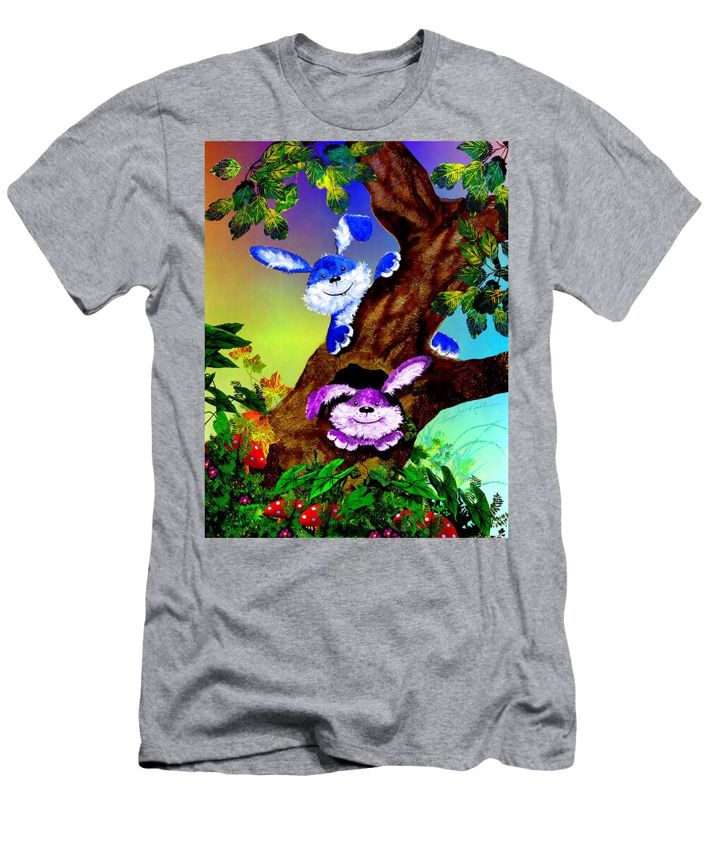 Treehouse Bunny T-Shirt featuring the painting Treehouse Bunnies by Hanne Lore Koehler