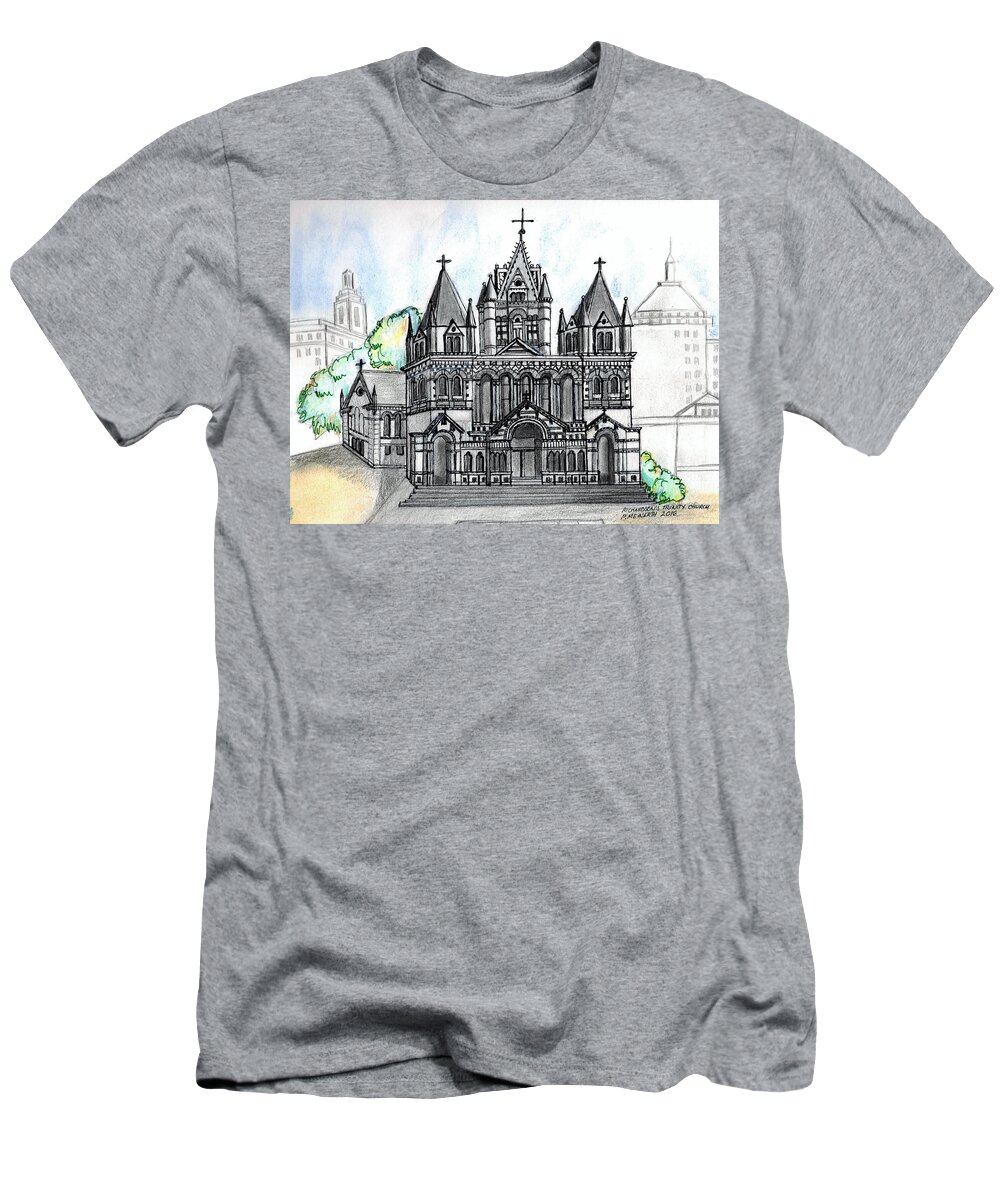 Old New England Churches T-Shirt featuring the drawing Trinity Church Boston by Paul Meinerth
