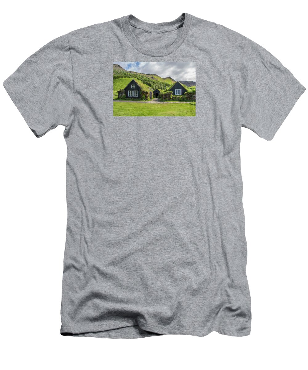 Iceland T-Shirt featuring the photograph Turf Roof Houses and Shed, Skogar, Iceland by Venetia Featherstone-Witty