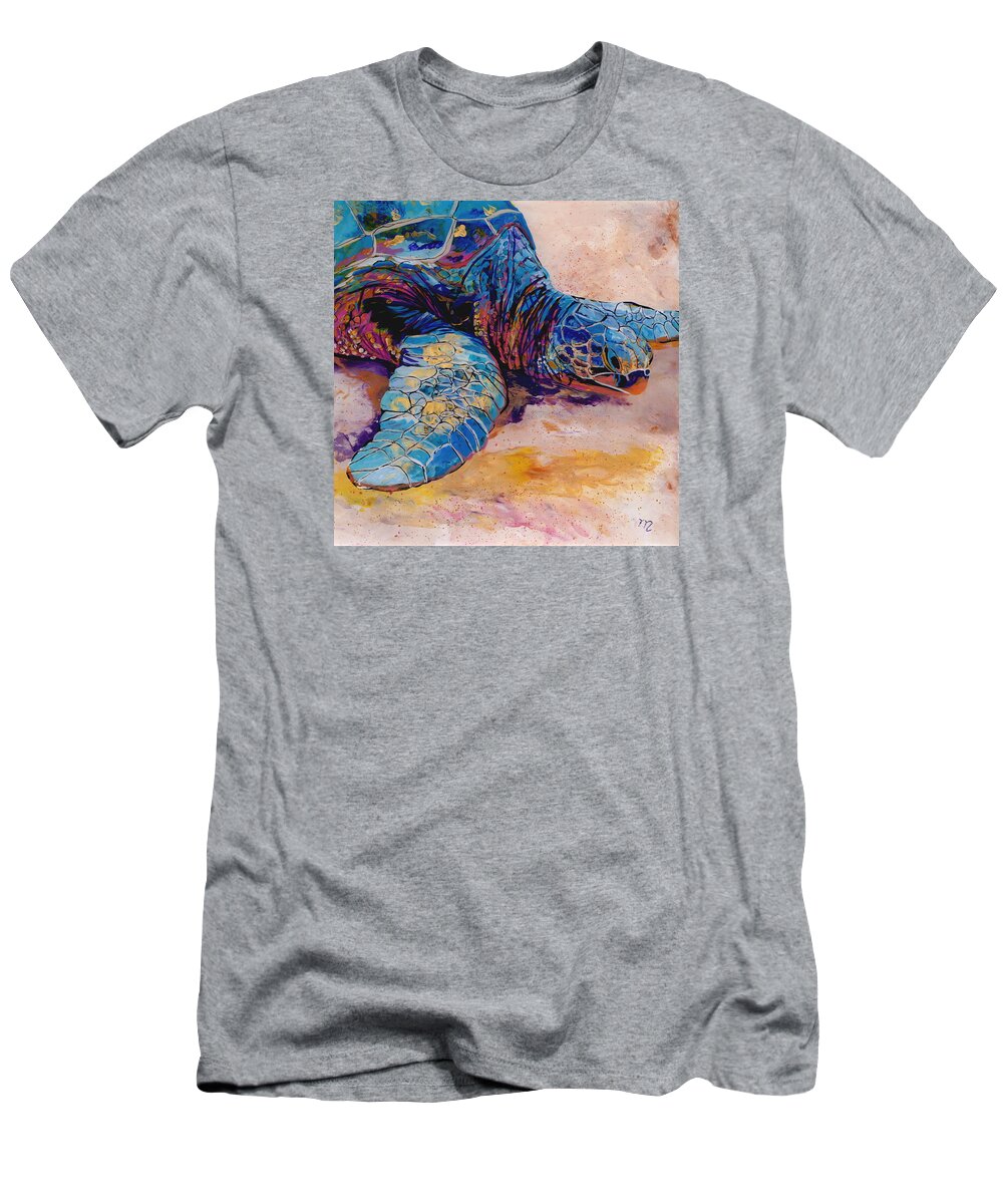 Turtle Painting T-Shirt featuring the painting Turtle at Poipu Beach 6 by Marionette Taboniar