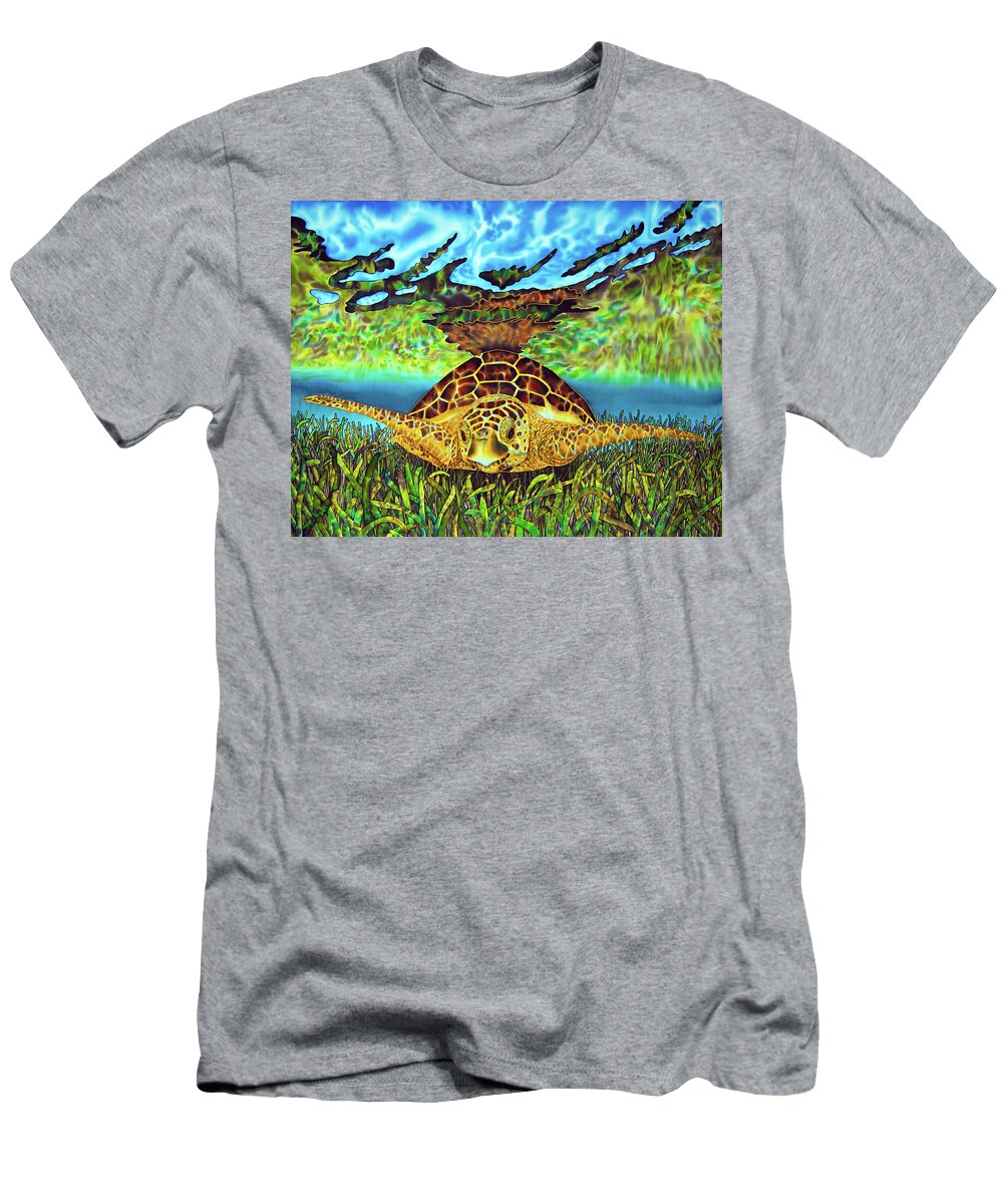 Sea Turtle T-Shirt featuring the painting Turtle Grass by Daniel Jean-Baptiste