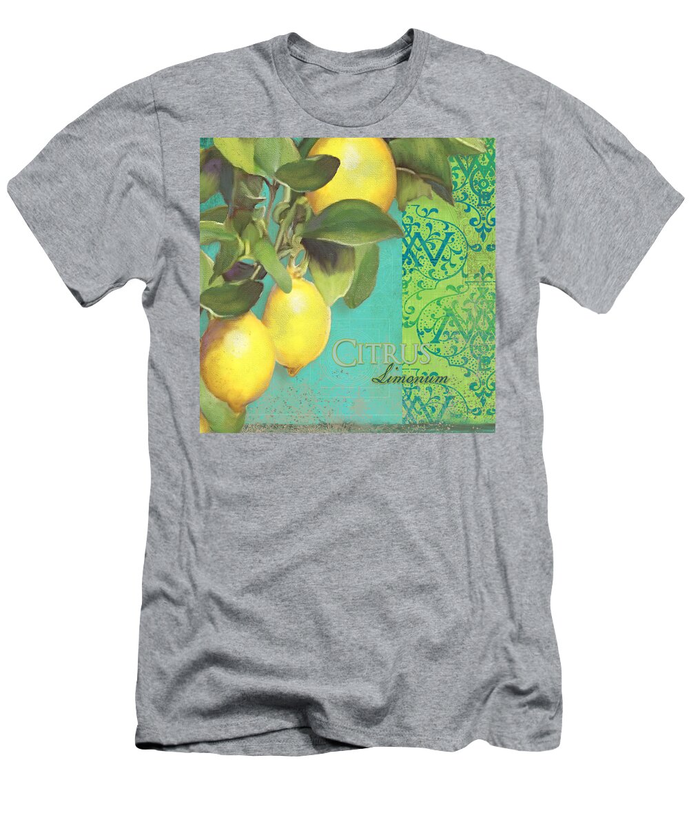 Tuscan T-Shirt featuring the painting Tuscan Lemon Tree - Citrus Limonum Damask by Audrey Jeanne Roberts