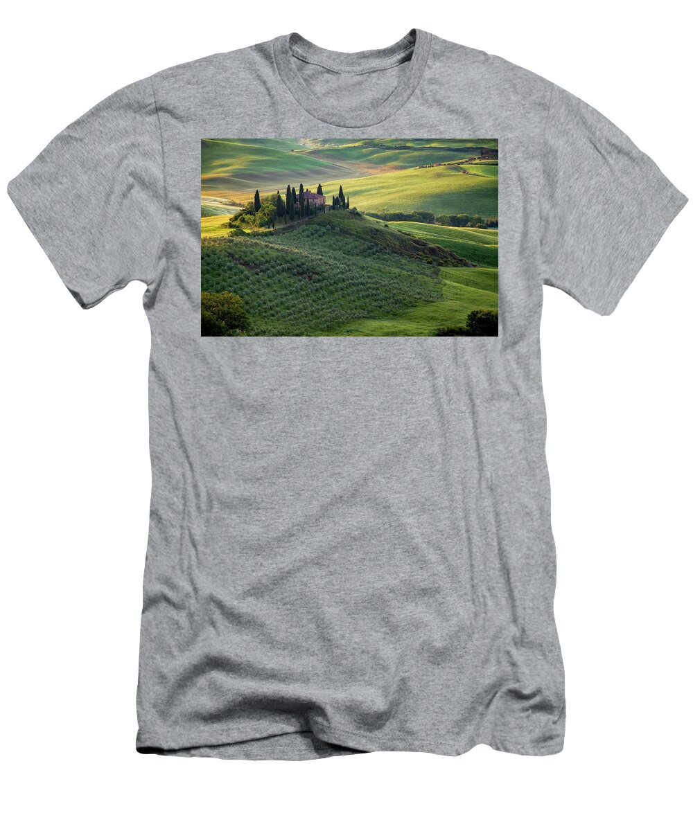 European Art T-Shirt featuring the photograph Green Hills of Val De L' Orca Tuscan Villa by Harriet Feagin