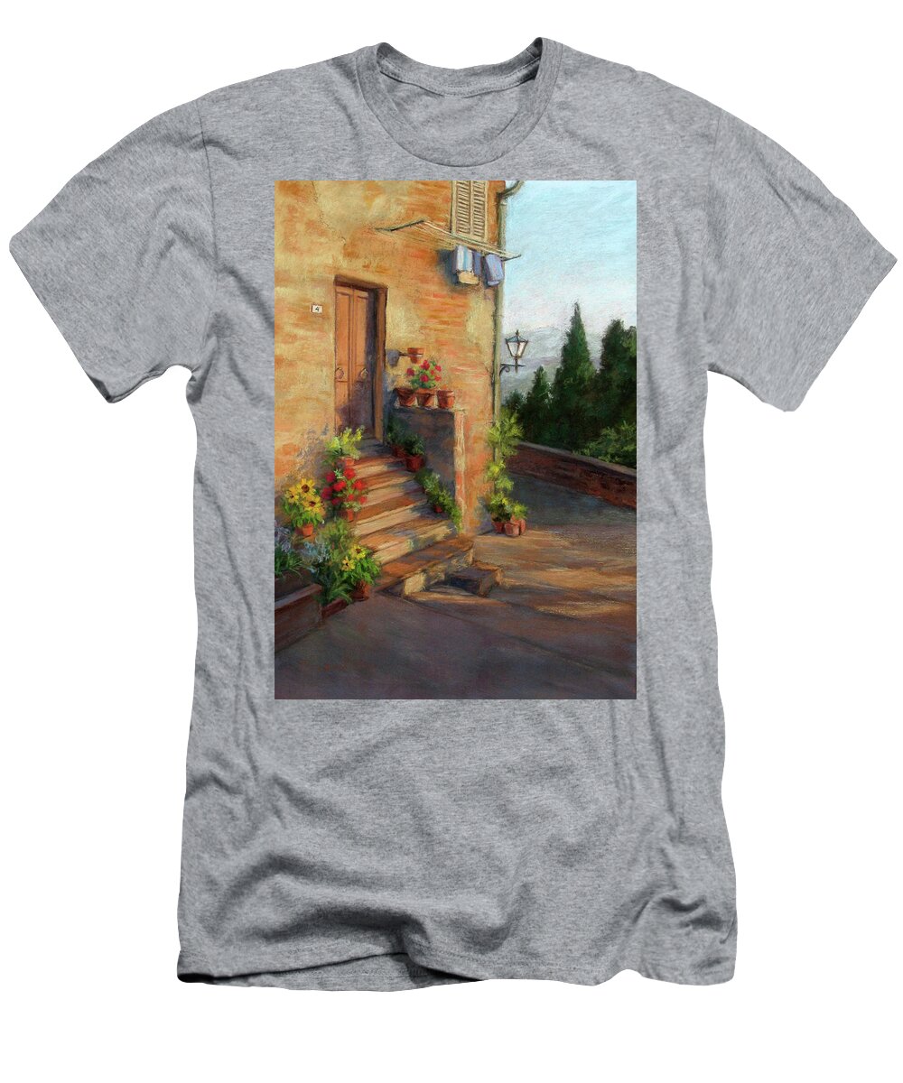 Tuscany T-Shirt featuring the painting Tuscany Morning Light by Vikki Bouffard