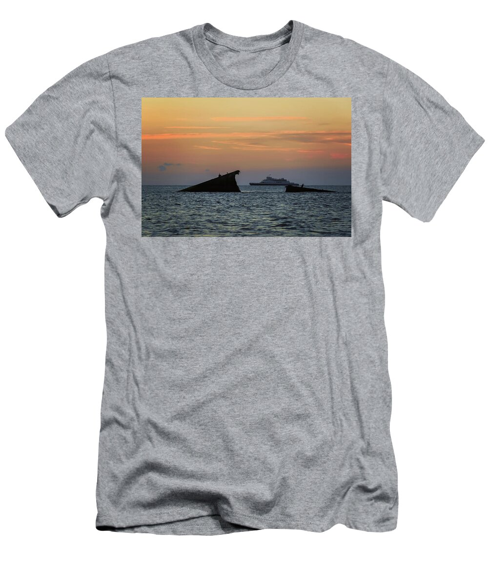 Two Ships Sunset Beach Cape May Nj T-Shirt featuring the photograph Two Ships Sunset Beach Cape May NJ by Terry DeLuco
