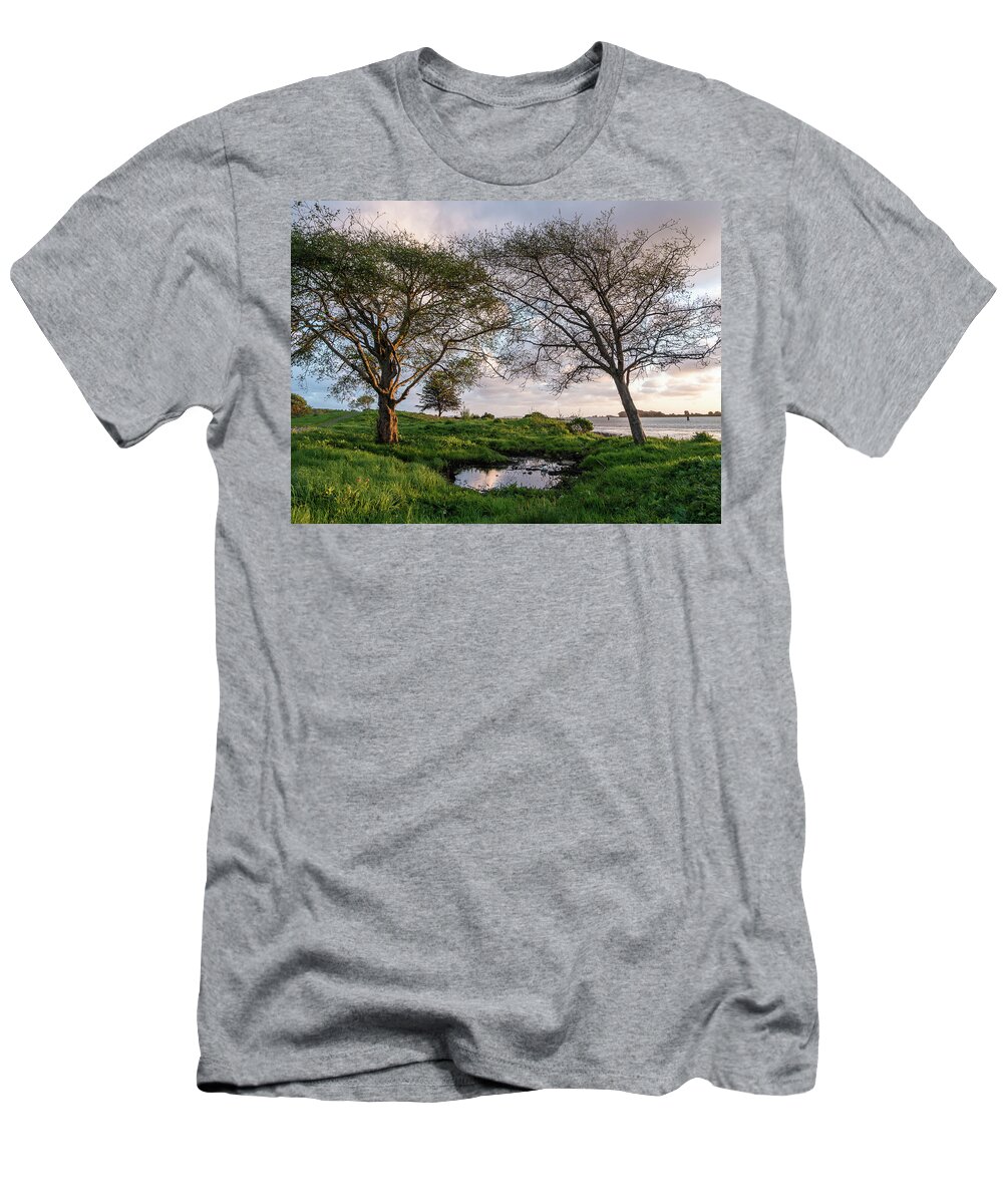 Humboldt Bay T-Shirt featuring the photograph Two Trees and a Puddle by Greg Nyquist