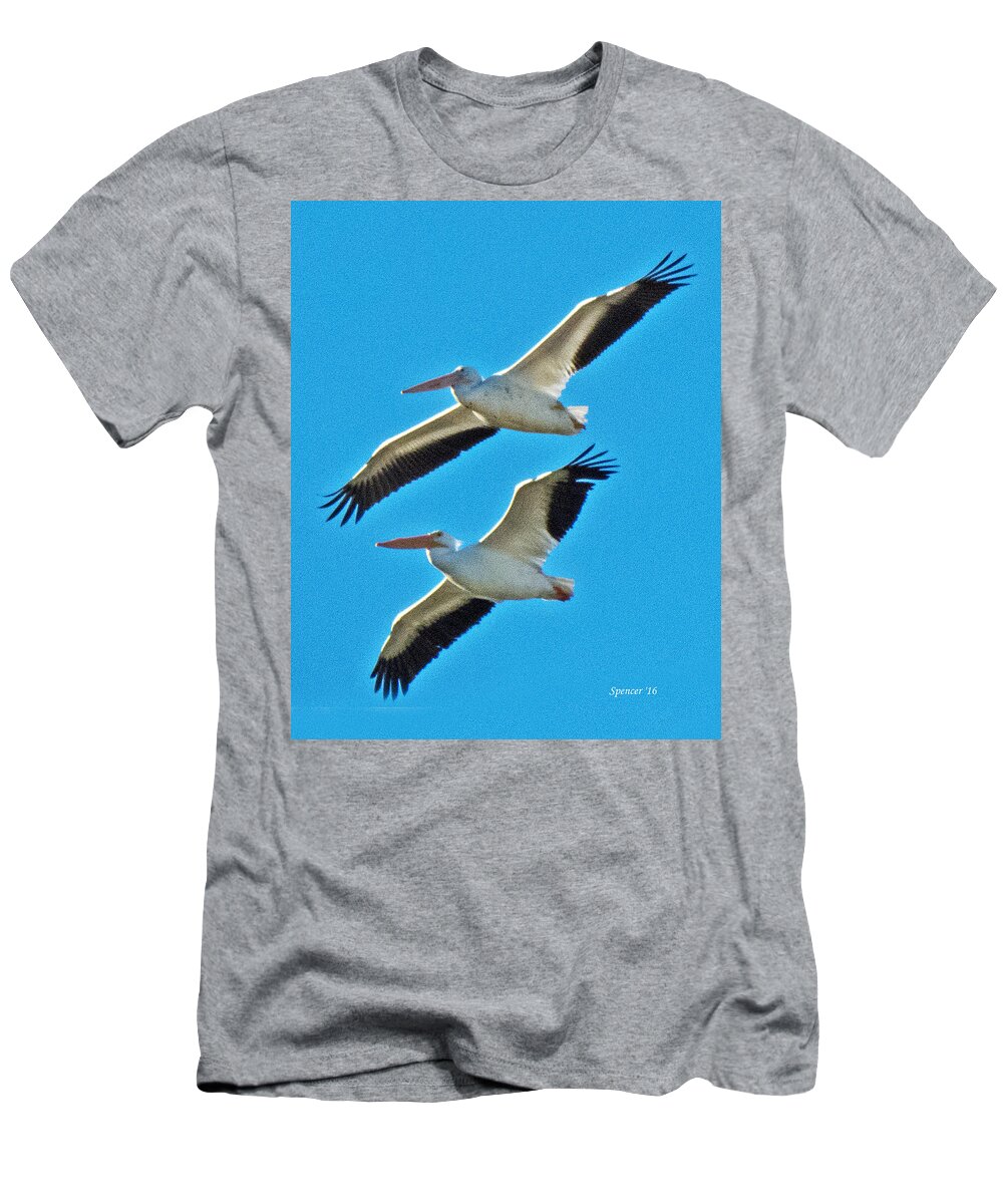 Wildlife T-Shirt featuring the photograph Two White Pelicans by T Guy Spencer