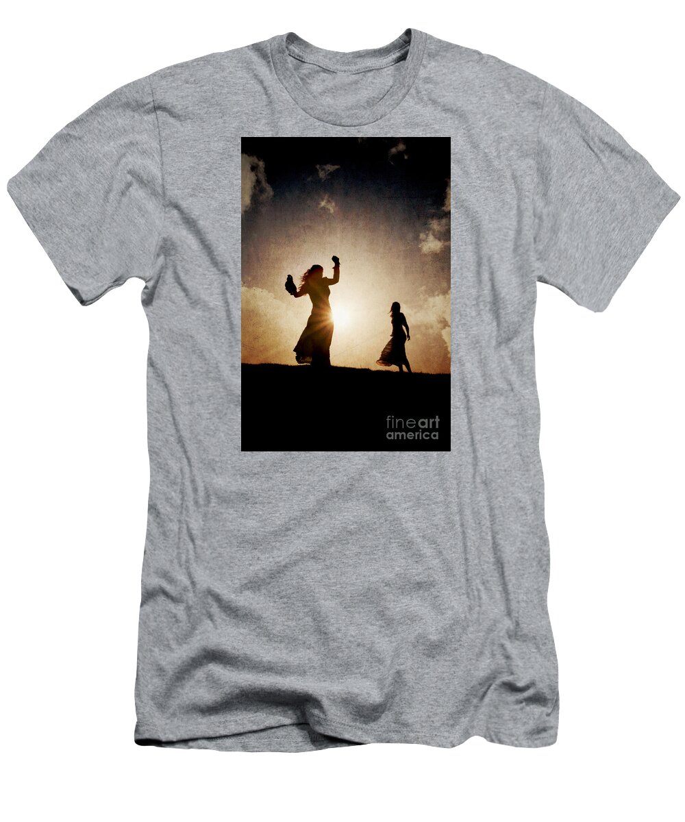 Woman T-Shirt featuring the photograph Two women dancing at sunset by Clayton Bastiani