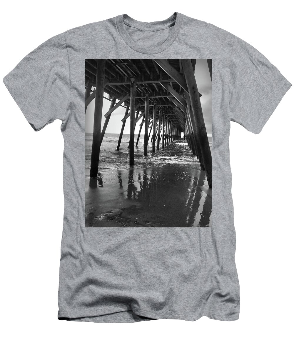 Kelly Hazel T-Shirt featuring the photograph Under the Pier at Myrtle Beach by Kelly Hazel