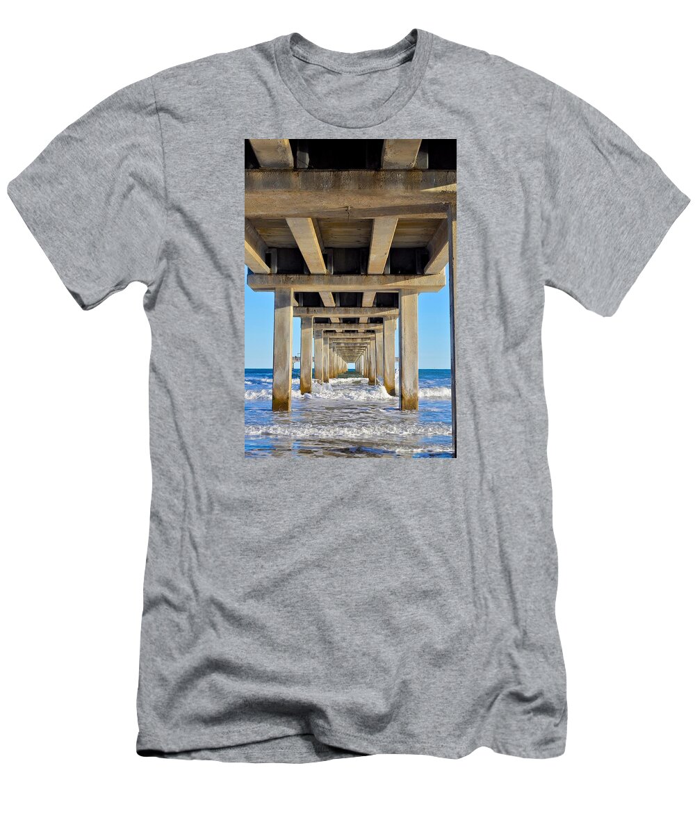 Beach Landscape T-Shirt featuring the photograph Under The Pier by Kristina Deane