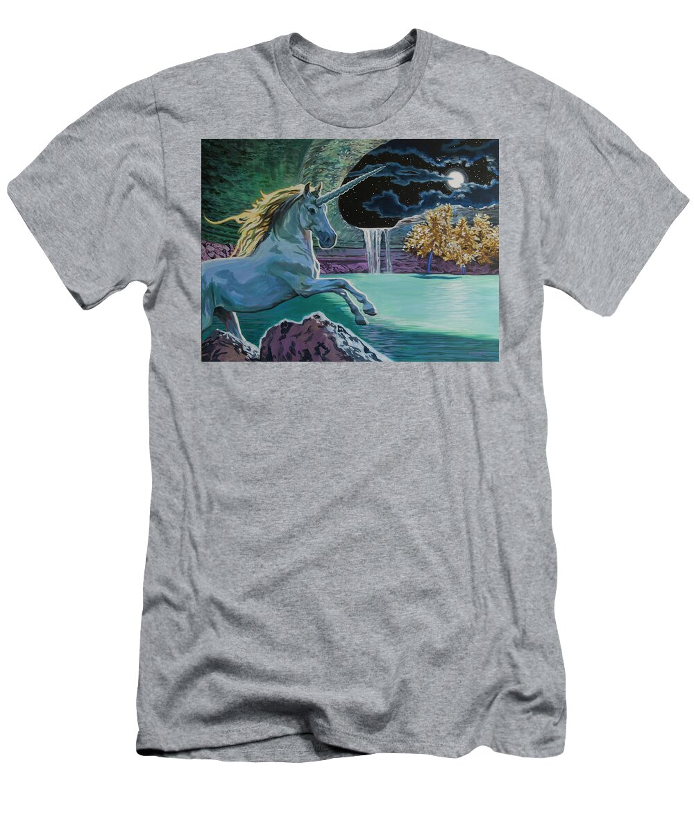 Fantasy T-Shirt featuring the painting Unicorn Lake by Tommy Midyette