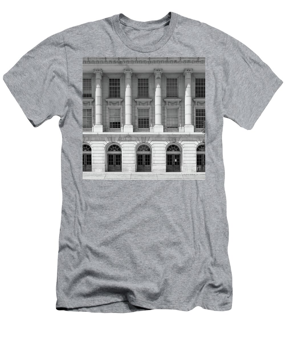 Wingsdomain T-Shirt featuring the photograph University of California Berkeley Historic Ide Wheeler Hall DSC4063 square bw by Wingsdomain Art and Photography