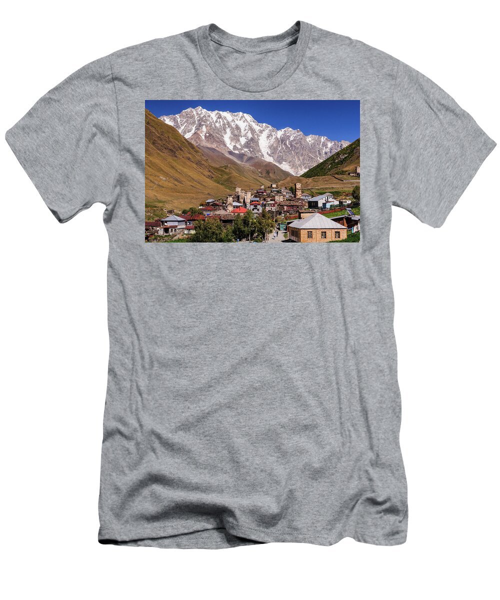 Landscape T-Shirt featuring the photograph Ushguli and Shkhara Mount by Sergey Simanovsky