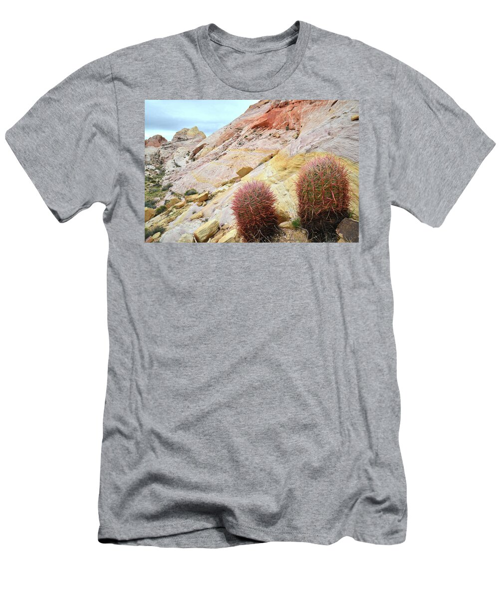 Valley Of Fire State Park T-Shirt featuring the photograph Valley of Fire Barrel Cactus by Ray Mathis