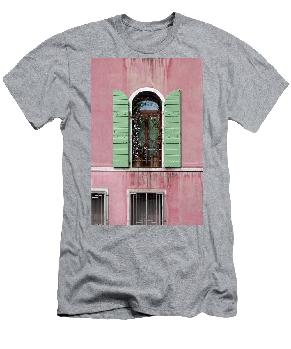 Venice T-Shirt featuring the photograph Venice Window in Pink and Green by Brooke T Ryan