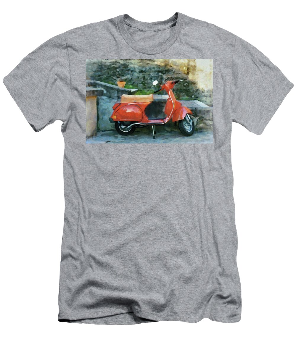 Italy T-Shirt featuring the painting Vespa Parked by Jeffrey Kolker