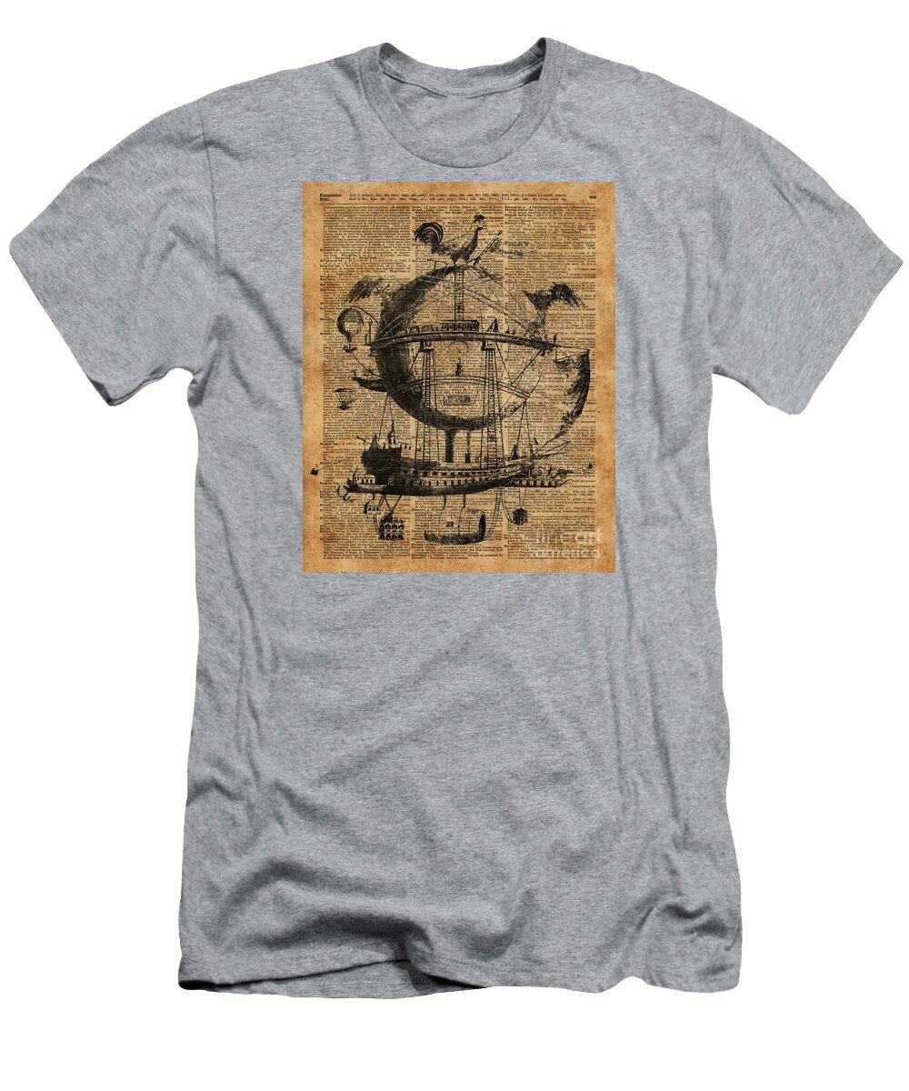 Adventure T-Shirt featuring the digital art Victorian Steampunk Flying Machine by Anna W