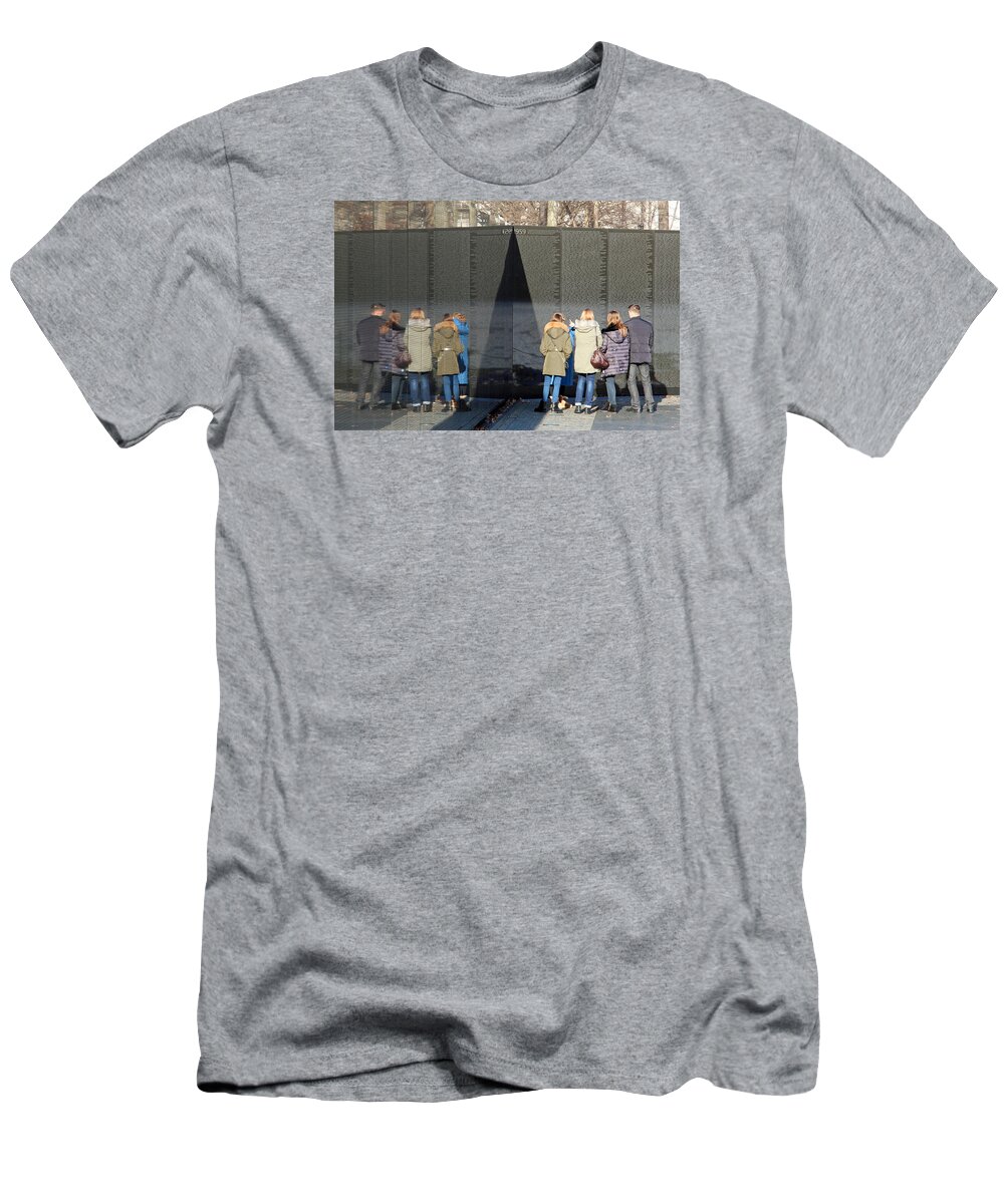 Vietnam T-Shirt featuring the photograph Vietnam Wall Split With Reflections by Cora Wandel