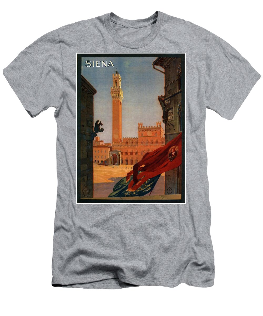 Palazzo Publico T-Shirt featuring the painting View of the Palazzo Publico in Siena, Tuscany - Italia - Vintage Illustrated Poster by Studio Grafiikka