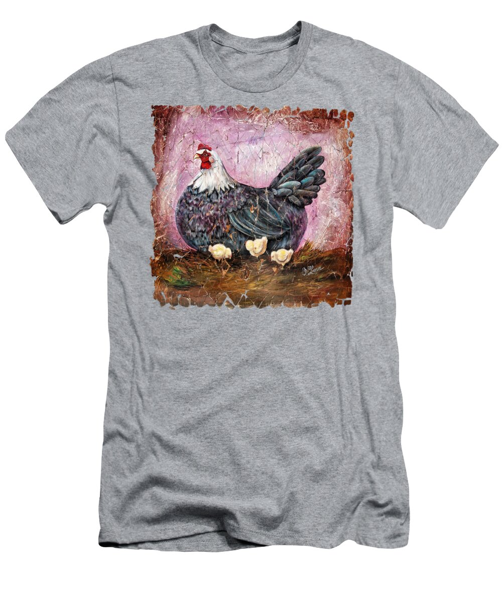  Mosaic T-Shirt featuring the digital art Vintage Blue Hen with Chicks Fresco by Lena Owens - OLena Art Vibrant Palette Knife and Graphic Design