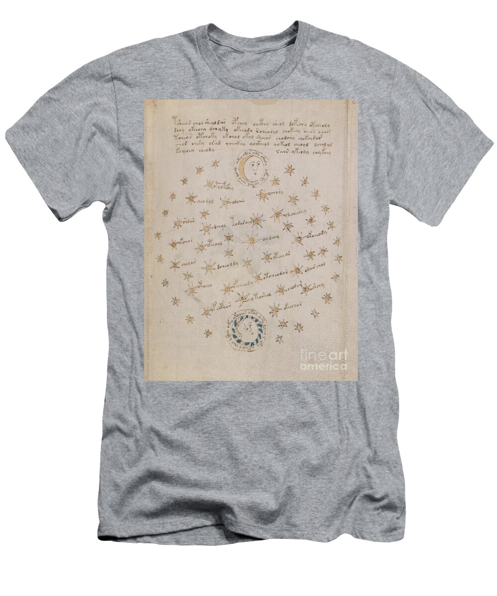 Astronomy T-Shirt featuring the drawing Voynich Manuscript Astro Sun and Moon 1 by Rick Bures