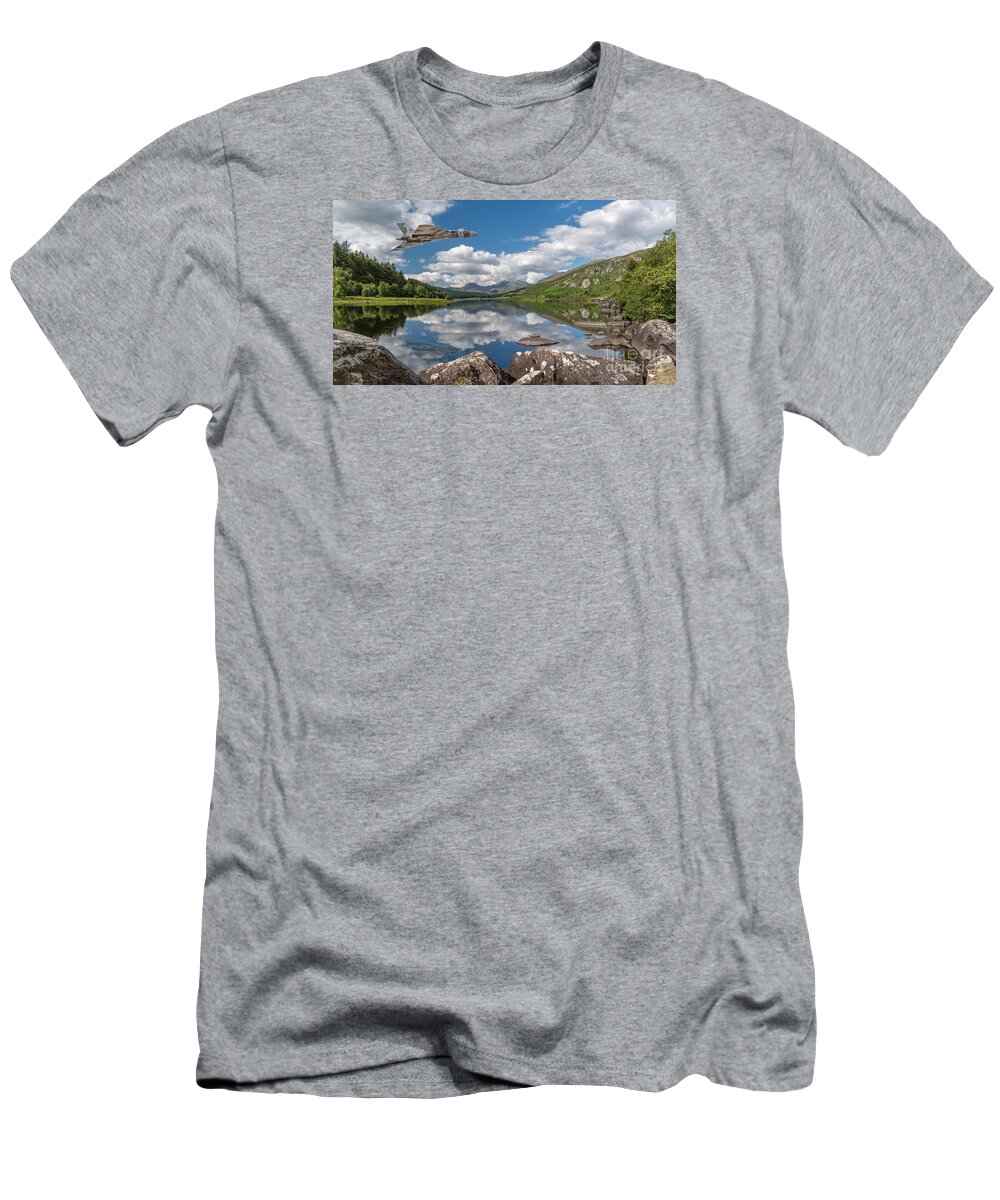Snowdon Horseshoe T-Shirt featuring the photograph Vulcan Over Lake by Adrian Evans