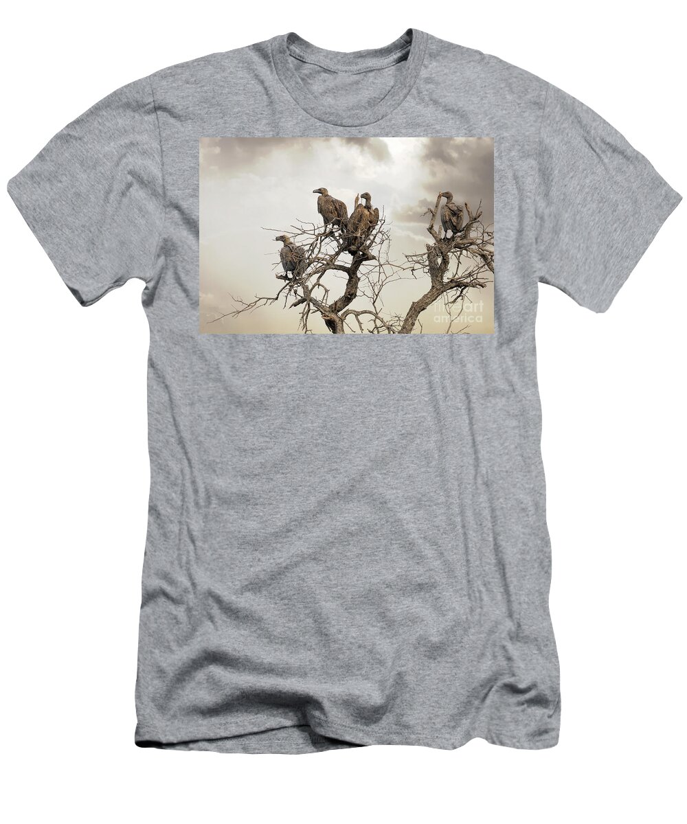 Vulture T-Shirt featuring the photograph Vultures in a dead tree. by Jane Rix