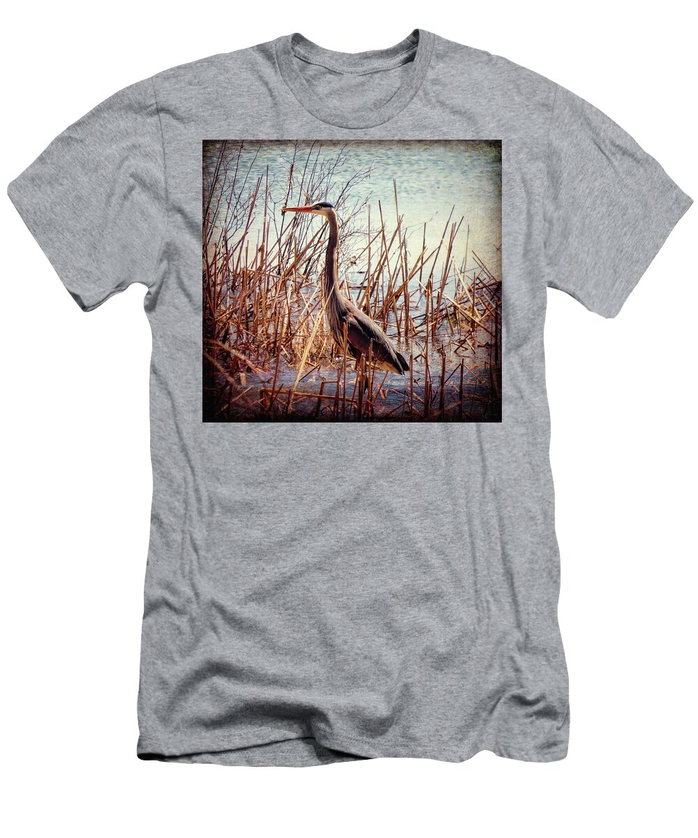 Bird T-Shirt featuring the photograph Wading In The Reeds by Leslie Montgomery