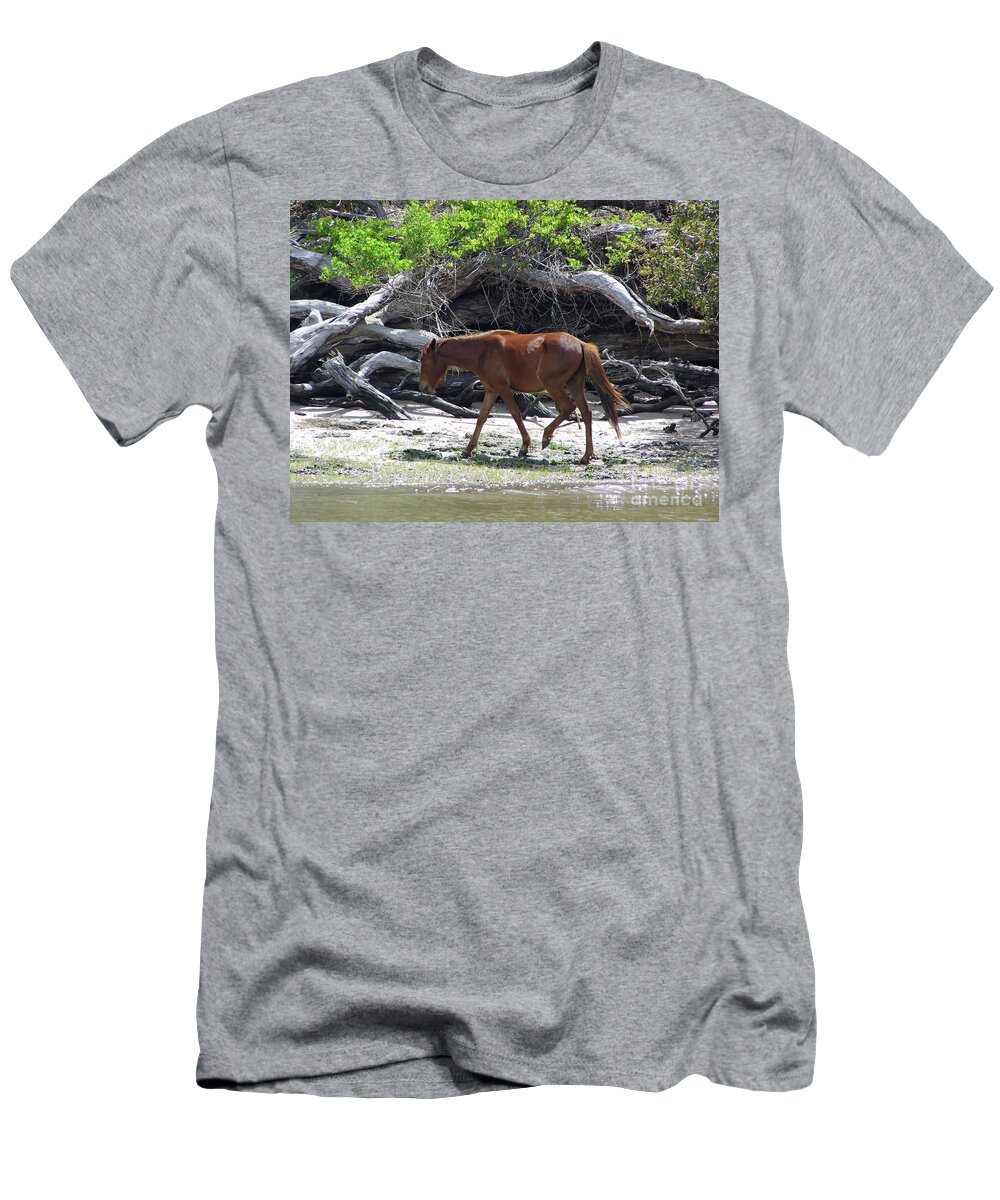 Wild Horse T-Shirt featuring the photograph Walking Out Of The Salt Marsh by D Hackett