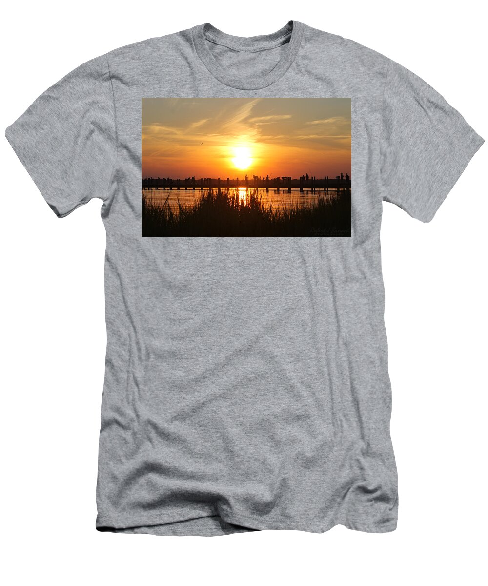 Sun T-Shirt featuring the photograph Walking The Bridge At Sunset by Robert Banach