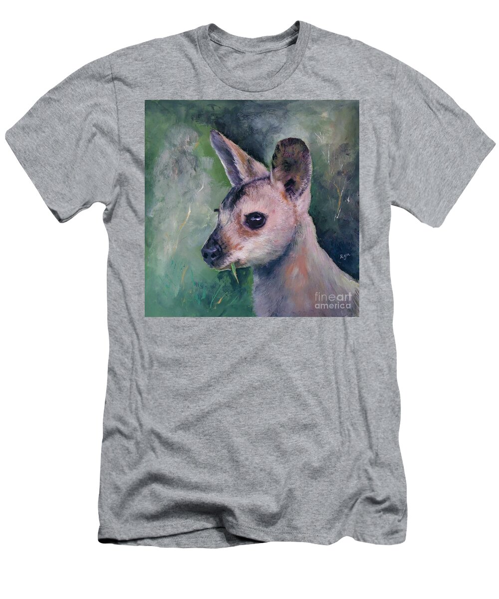 Wallaby T-Shirt featuring the painting Wallaby Grazing by Ryn Shell