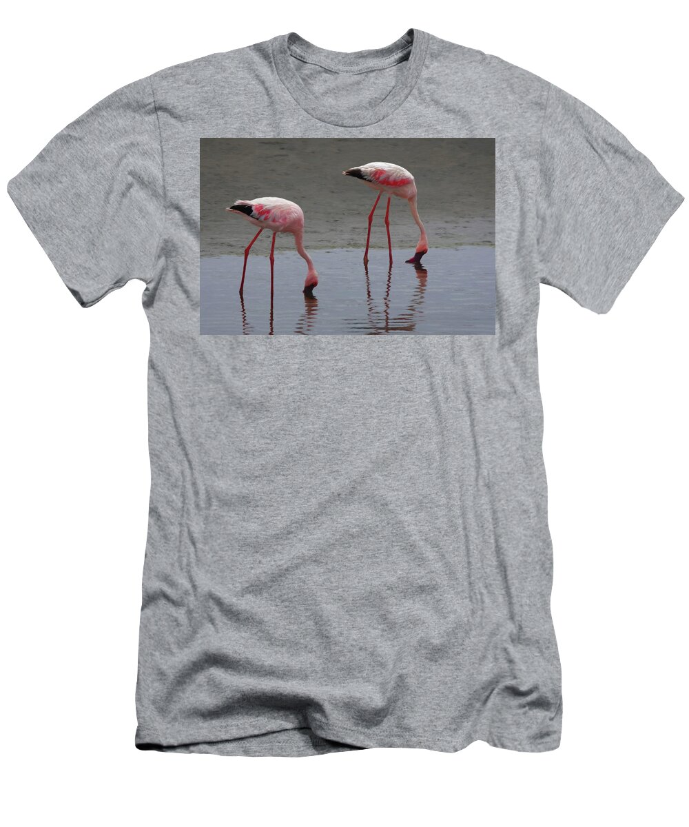 Namibia T-Shirt featuring the digital art Walvis Bay Flamingos by Ernest Echols