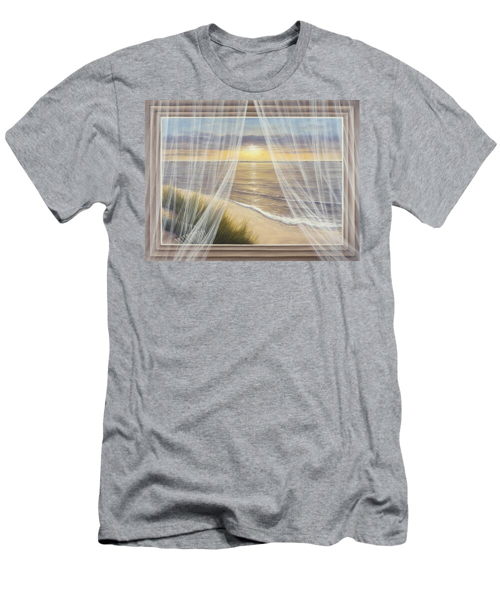 Windowscape Print T-Shirt featuring the painting Warm Breeze by Diane Romanello